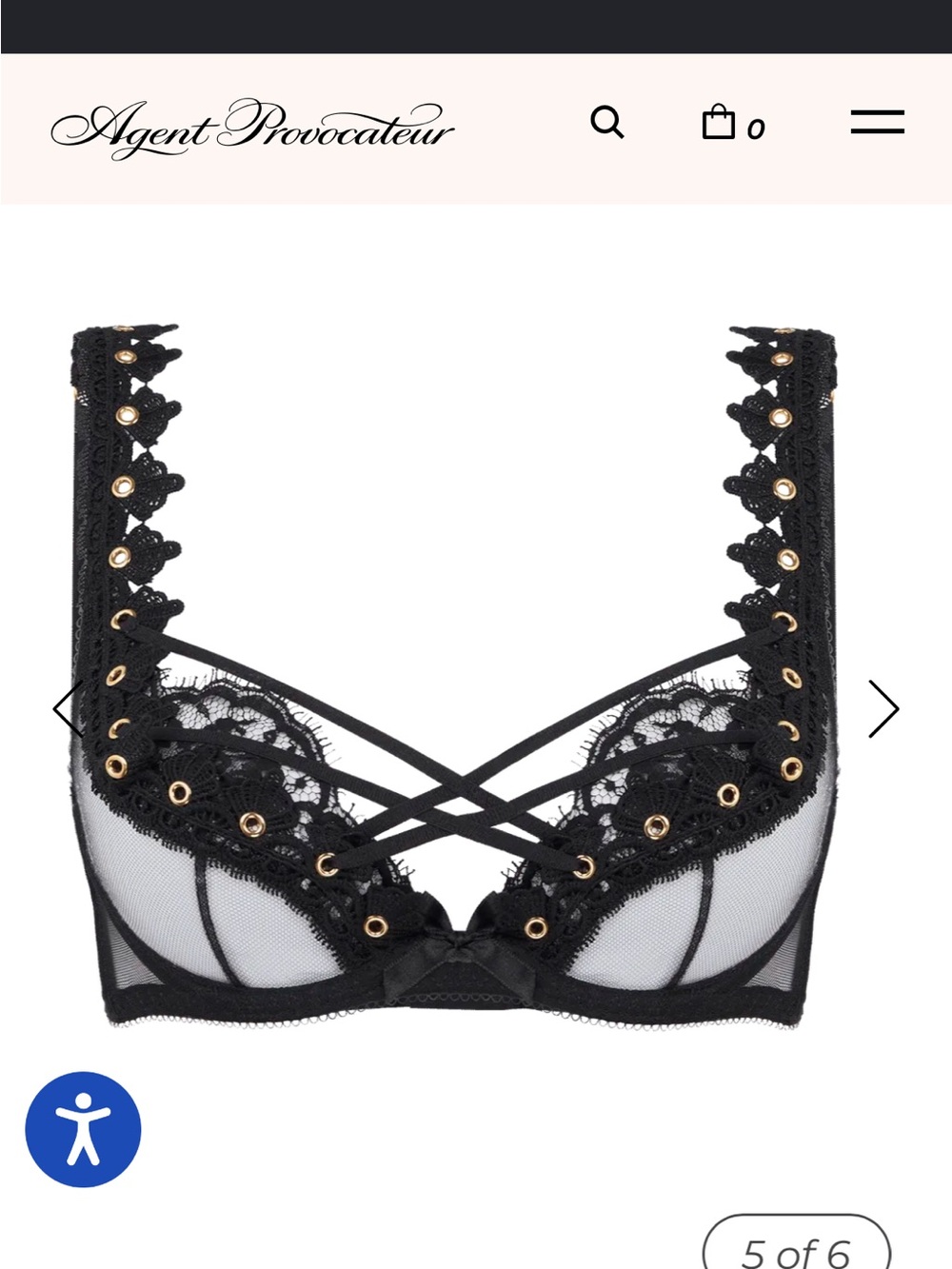 Agent Provocateur Black Lace Underwire Bra with Gold Eyelets